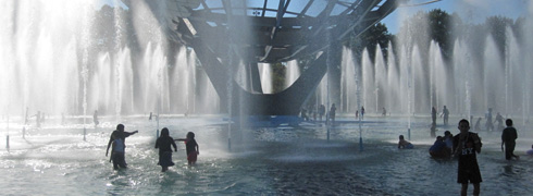 The Unisphere in Queens serves as a water park for many