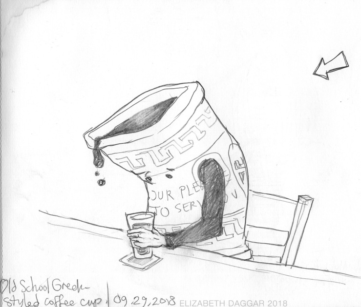 pencil caricature of classic NYC greek coffee cup