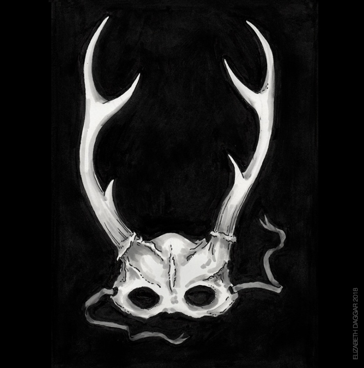 drawing of a mask made of stag horns
